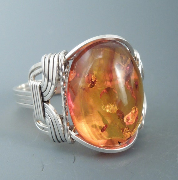 Baltic Amber Sterling Silver Wire Wrapped Cabochon Ring
