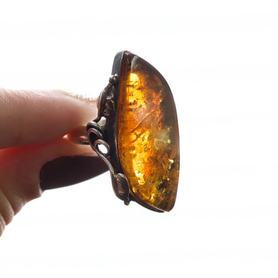 Golden Leaf Amber Ring // Amber Jewelry // Sterling Silver // Village Silversmith