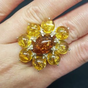 Shop Amber Rings! Amber Ring, Natural Amber, Yellow Amber Ring, Brown Amber Ring, Flower Ring, Taurus Birthstone, Yellow Ring, Statement Ring, Silver Ring | Natural genuine Amber rings, simple unique handcrafted gemstone rings. #rings #jewelry #shopping #gift #handmade #fashion #style #affiliate #ad
