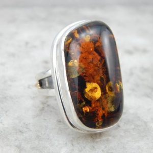 Shop Amber Rings! Simple, Bold Amber Statement Ring In Sterling Silver TMPK0Z-P | Natural genuine Amber rings, simple unique handcrafted gemstone rings. #rings #jewelry #shopping #gift #handmade #fashion #style #affiliate #ad