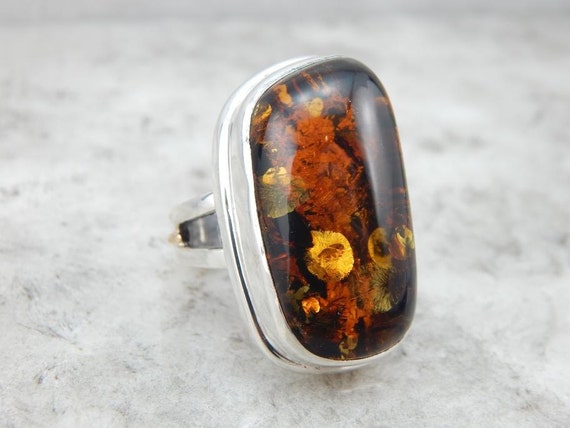 Simple, Bold Amber Statement Ring In Sterling Silver Tmpk0z-p