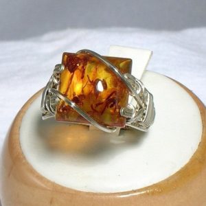 Sterling Silver Baltic Amber Square Cabochon Ring | Natural genuine Gemstone jewelry. Buy crystal jewelry, handmade handcrafted artisan jewelry for women.  Unique handmade gift ideas. #jewelry #beadedjewelry #beadedjewelry #gift #shopping #handmadejewelry #fashion #style #product #jewelry #affiliate #ad