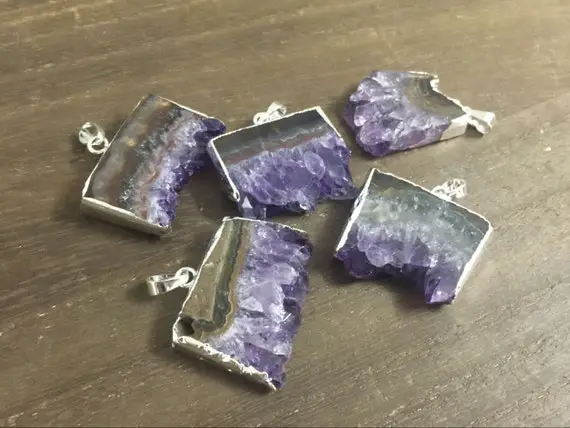 3-10pcs Bulk Amethyst Druzy Pendant Uruguayan Purple Amethyst Drusy Slice Pendant Silver Filled Amethyst Geode Pendant Gemstone Charms