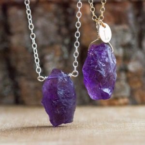 Raw Amethyst Crystal Necklace  – Amethyst Pendant Necklace –  Aquarius Necklace – February Birthstone Necklace for Her – Gift for Aquarius | Natural genuine Array jewelry. Buy crystal jewelry, handmade handcrafted artisan jewelry for women.  Unique handmade gift ideas. #jewelry #beadedjewelry #beadedjewelry #gift #shopping #handmadejewelry #fashion #style #product #jewelry #affiliate #ad