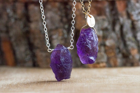 Raw Amethyst Crystal Necklace  - Amethyst Pendant Necklace -  Aquarius Necklace - February Birthstone Necklace For Her - Gift For Aquarius