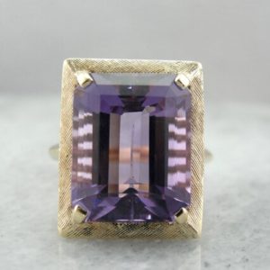 Shop Amethyst Rings! 1970's Amethyst Cocktail Ring with Perfect Brushed Finish, Yellow Gold Frame  L9XKC7-P | Natural genuine Amethyst rings, simple unique handcrafted gemstone rings. #rings #jewelry #shopping #gift #handmade #fashion #style #affiliate #ad
