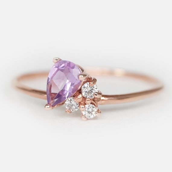 Pear Amethyst Engagement Ring, Amethyst Ring, 14k Amethyst Ring, Purple Gemstone Rings, Pear Shape Engagement Ring, Pear Amethyst, Amethyst