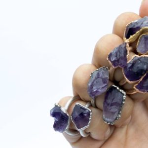 Amethyst statement ring | Amethyst birthstone jewelry | Stackable amethyst ring| Raw amethyst jewelry | Amethyst stacking ring | Natural genuine Gemstone rings, simple unique handcrafted gemstone rings. #rings #jewelry #shopping #gift #handmade #fashion #style #affiliate #ad