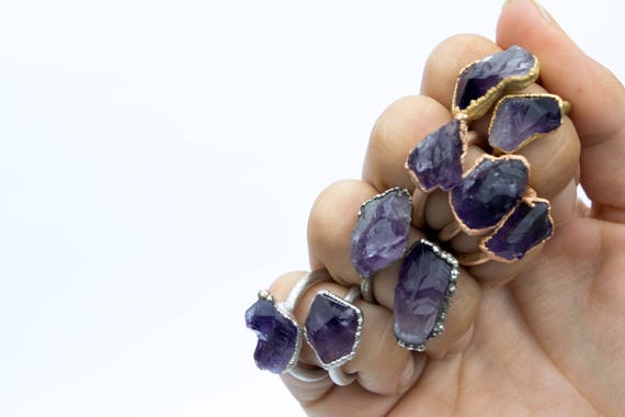 Sale Amethyst Statement Ring | Amethyst Birthstone  | Stackable Amethyst Ring| Raw Amethyst Jewelry | Amethyst Stacking Ring