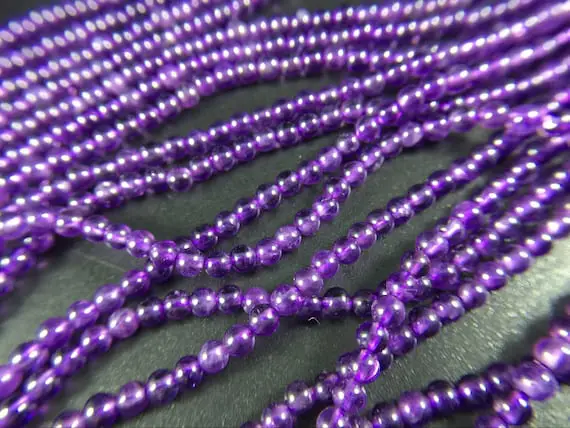 2/3mm Tiny Amethyst Beads Natural Smooth Round Purple Amethyst Gemstone Beads A Grade Quality Semiprecious Jewelry Making Full Strand 15.5"