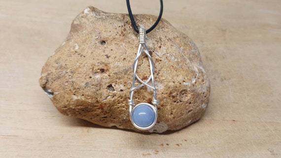 Celtic Knot Angelite Pendant. Blue Reiki Jewelry Uk. Wire Wrap Necklace. Boho Hippie Necklaces For Women