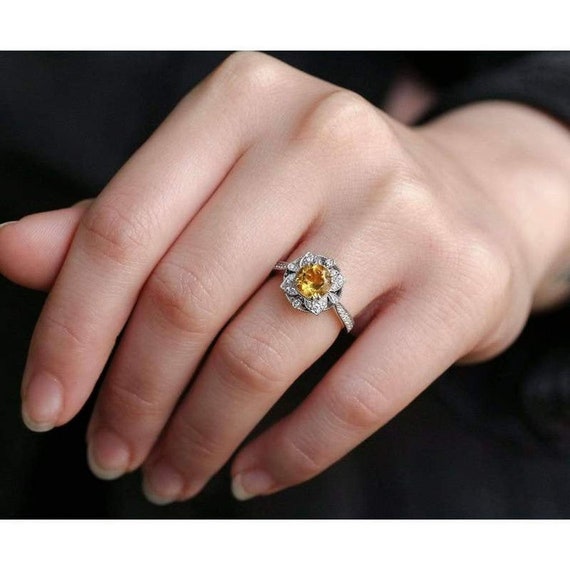 Antique Natural Citrine Engagement Ring, Vintage Ring, Floral Ring, Flower Ring, Citrine Ring, November Birthstone, Birthday Gift For Her