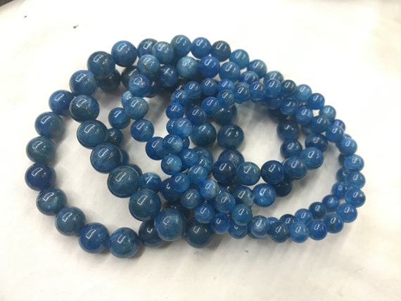 Genuine Blue Apatite 6mm - 10mm Round Natural Gemstone Beads Finished Jewerly Bracelet Supply - 1piece