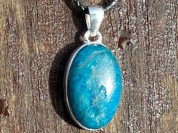 Blue Apatite, 925 Silver, Healing Stone Necklace For Balance With Positive Energy!