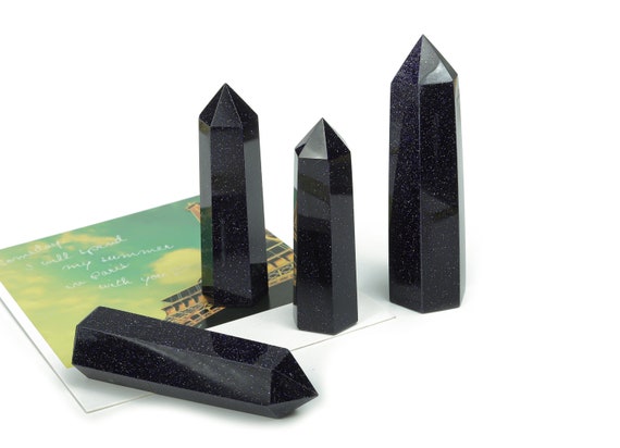 Blue Goldstone Obelisk Tower Stone – Obelisk Tower Point Crystals – Natural Blue Goldstone Gemstones – Loose Gemstone - Tw1056
