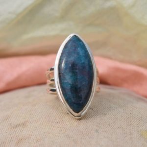 Shop Apatite Jewelry! Silver Apatite Ring, 925 Sterling Silver, Marquise Gemstone, Blue Color Stone, Triple Band Ring, Silver Ring, Gemstone Jewelry, Gift For Her | Natural genuine Apatite jewelry. Buy crystal jewelry, handmade handcrafted artisan jewelry for women.  Unique handmade gift ideas. #jewelry #beadedjewelry #beadedjewelry #gift #shopping #handmadejewelry #fashion #style #product #jewelry #affiliate #ad