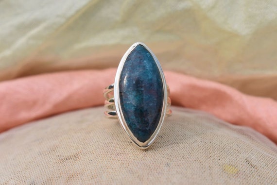 Silver Apatite Ring, 925 Sterling Silver, Marquise Gemstone, Blue Color Stone, Triple Band Ring, Silver Ring, Gemstone Jewelry, Gift For Her