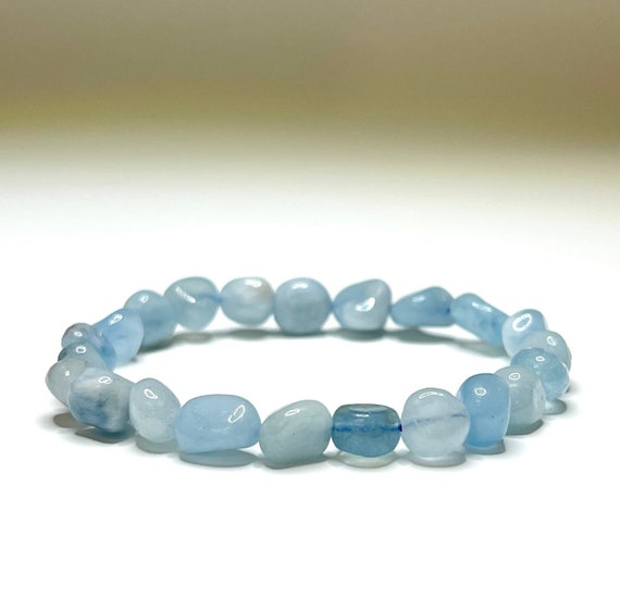 Aquamarine Crystal Bracelet, Aquamarine Tumbled Gemstone Beaded Bracelet