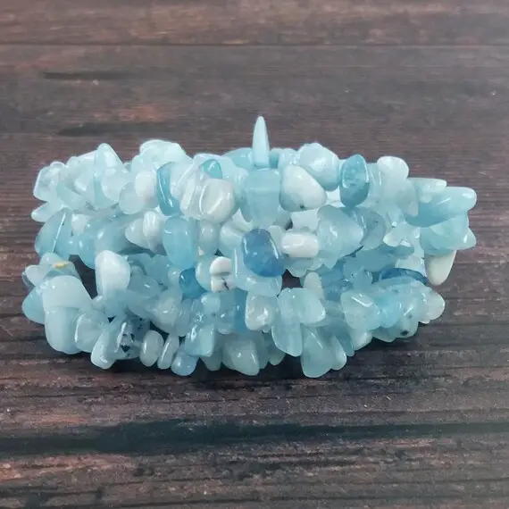 Aquamarine Gemstone Beads, Crystal Chips Bag Of 50 Pieces, Full Strand, Reiki Infused A Extra Grade Aquamarine Bead Chips