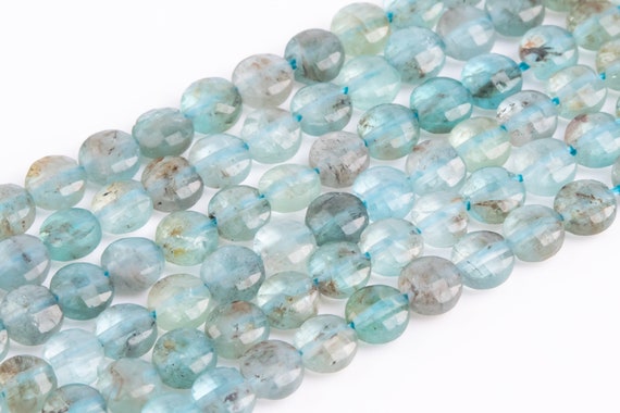 Genuine Natural Light Blue Aquamarine Loose Beads Brazil Faceted Flat Round Button Shape 4x2mm