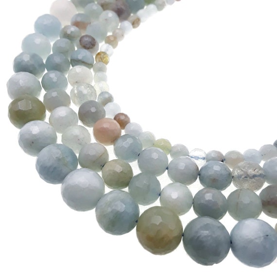 Multi-color Aquamarine Faceted Round Beads 6mm 8mm 10mm 12mm 15.5" Strand