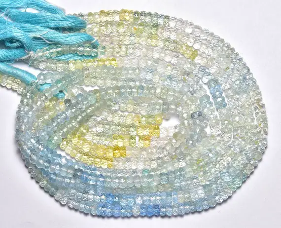 Natural Aaa Aquamarine Rondelle Beads 4mm To 4.5mm Faceted Gemstone Rondelle Beads Multi Aquamarine Beads Strand 13 Inches Strand No5388