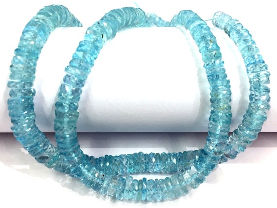 Aaa Quality~great Luster Aquamarine Faceted Tyre Shape Beads Aquamarine Heishi Cut Beads Aquamarine Gemstone Beads Aquamarine Necklace.