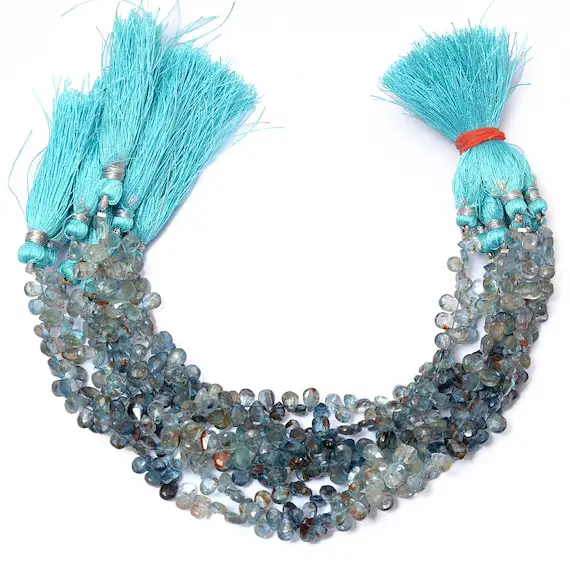 Aquamarine Gemstone 6x4mm-7x5mm Beads, Offiki Aquamarine Pear Briolettes, Natural Multi Aquamarine Precious Gemstone Beads, 8inch Strand