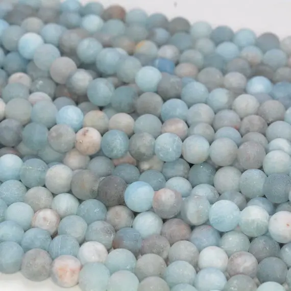 6mm Matte Aquamarine Gemstone Grade A Round Loose Beads 15.5 Inch Full Strand (80007562-a267)