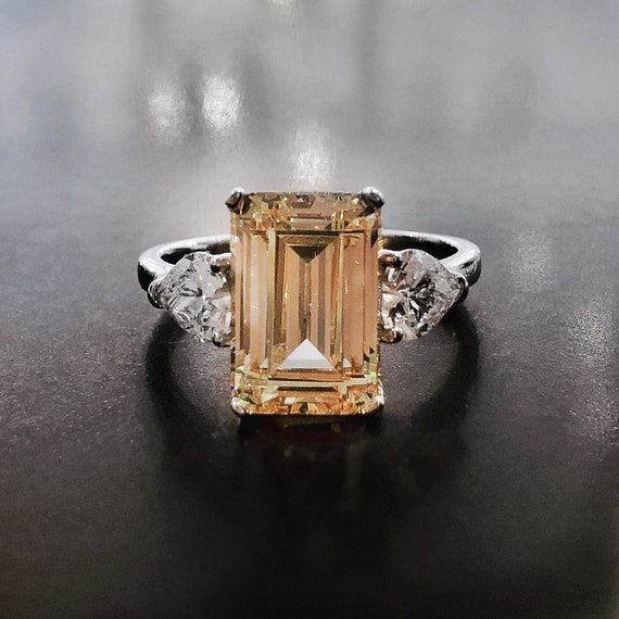 Art Deco Citrine Ring Sterling Silver Ring, Yellow Citrine, Engagement Ring, Promise Ring, Emerald Cut Ring, Birthstone Ring, Gemstone Ring