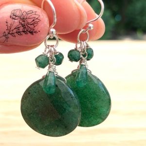 Shop Aventurine Earrings! Green Aventurine Earrings Sterling Silver wire wrapped natural stones bohemian statement cluster dangle drops birthday gift for her 6353 | Natural genuine Aventurine earrings. Buy crystal jewelry, handmade handcrafted artisan jewelry for women.  Unique handmade gift ideas. #jewelry #beadedearrings #beadedjewelry #gift #shopping #handmadejewelry #fashion #style #product #earrings #affiliate #ad