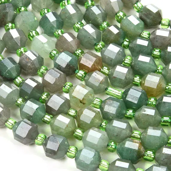 6mm Green Aventurine Gemstone Faceted Prism Double Point Cut Loose Beads Bulk Lot 1,2,6,12 And 50 (d112)