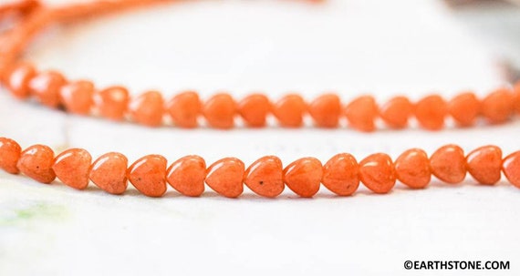 M/ Red Aventurine 8mm Heart Beads 16" Strand Natural Red Orange Semi-transparent Crystal Heart Shape For Crafts For All Jewelry Making