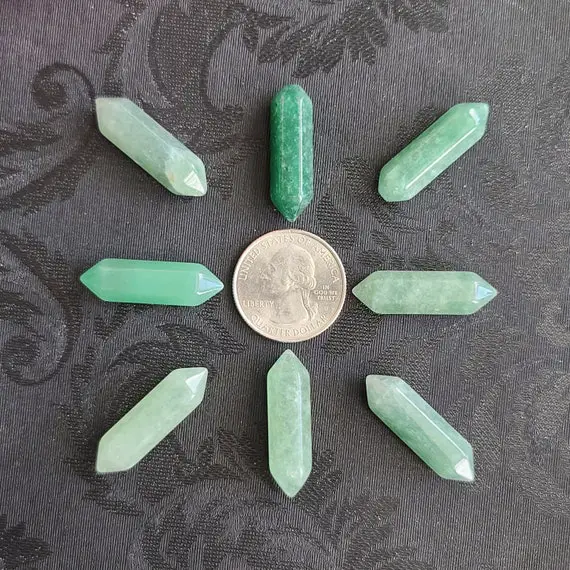 Small Aventurine Dt Crystal Wands 1.2", Bulk Lots Of Double Terminated Points For Jewelry Making Or Crystal Grids