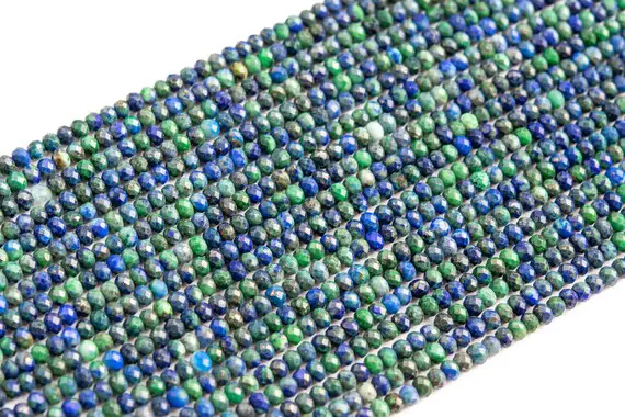 Blue Green Azurite Loose Beads Faceted Rondelle Shape 3x2mm