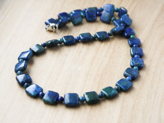 Malachite Azurite Necklace Beaded . Blue Green Stone Necklace . Azurite Malachite Bead Necklace
