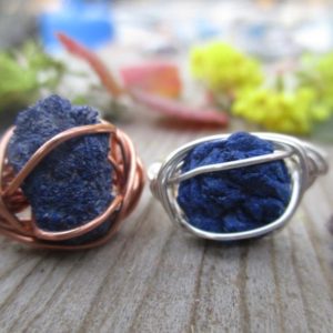Azurite crystal ring, raw azurite ring, rough azurite, natural azurite, copper azurite ring, silver azurite ring, crystal ring, raw crystal | Natural genuine Azurite rings, simple unique handcrafted gemstone rings. #rings #jewelry #shopping #gift #handmade #fashion #style #affiliate #ad