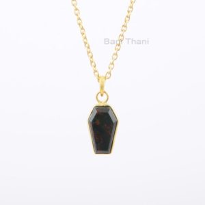 Shop Bloodstone Necklaces! Beautiful Bloodstone Necklace, Bloodstone 10x17mm Coffin Shape Gemstone Necklace, 18k Gold Plated 925 Silver Necklace, Women's Gift Necklace | Natural genuine Bloodstone necklaces. Buy crystal jewelry, handmade handcrafted artisan jewelry for women.  Unique handmade gift ideas. #jewelry #beadednecklaces #beadedjewelry #gift #shopping #handmadejewelry #fashion #style #product #necklaces #affiliate #ad