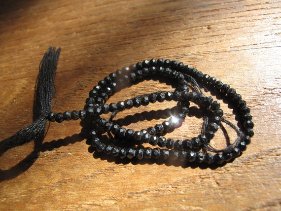 Natural Black Diamond Beads String: 15ct, Faceted Round Diamonds Natural Black Diamond Beads String: 15ct, Faceted Round Diamonds