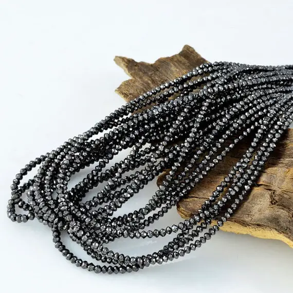 Black Diamond Faceted Rondelle Beads, Aaa+ 2mm - 2.5mm 2.5mm - 3mm Natural Black Diamond Beads Strand, Natural Diamonds With Certification