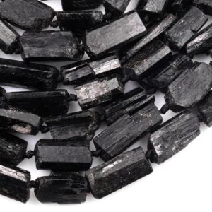 Shop Black Tourmaline Chip & Nugget Beads! Drilled Raw Rough Natural Black Tourmaline Beads Nugget Gemstones Tube Stick Superior Quality 15.5" Strand | Natural genuine chip Black Tourmaline beads for beading and jewelry making.  #jewelry #beads #beadedjewelry #diyjewelry #jewelrymaking #beadstore #beading #affiliate #ad