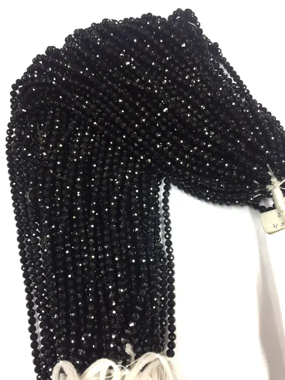 Aaa Quality--natural Black Tourmaline Faceted Round Ball Beads 3.mm Micro Cut Tourmaline Gemstone Beads Total 50 Strands Wholesale Price