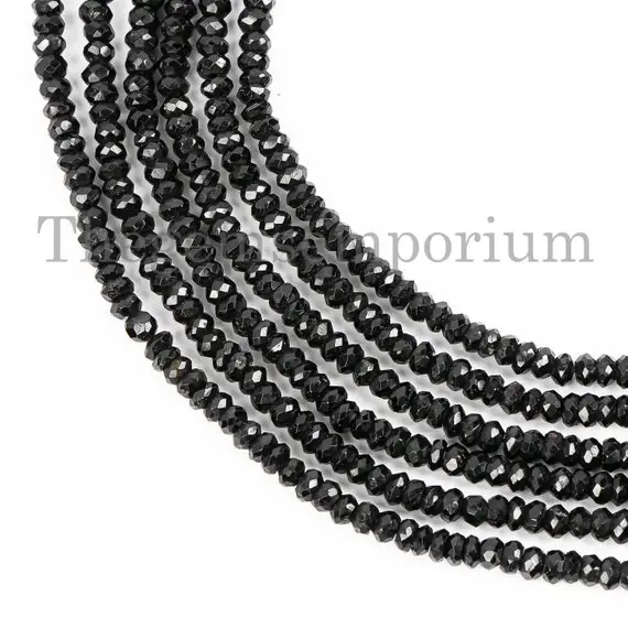 Black Tourmaline Beads, Tourmaline Rondelle Beads, Black Tourmaline Faceted Beads, 3-3.25 Mm Tourmaline Rondelle Beads, Tourmaline Beads