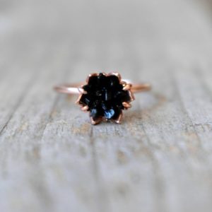 Black Tourmaline Ring, Multi Stone Jewelry in 14K Rose Gold, Lotus Flower Ring Trending, Black & Gold, Modern Crystal Valentines, Any Size | Natural genuine Gemstone rings, simple unique handcrafted gemstone rings. #rings #jewelry #shopping #gift #handmade #fashion #style #affiliate #ad