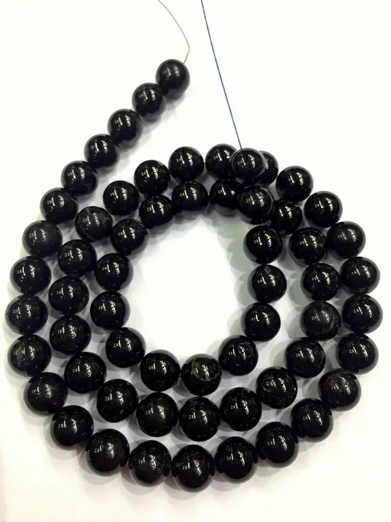 Natural Rare Black Tourmaline Smooth Round Beads 100% Natural Tourmaline Round Gemstone Beads 8.mm Round Beads 1.mm Hole Wholesale Price