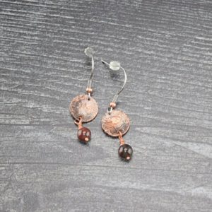 Shop Bloodstone Earrings! Textured Copper and Bloodstone Earrings | Natural genuine Bloodstone earrings. Buy crystal jewelry, handmade handcrafted artisan jewelry for women.  Unique handmade gift ideas. #jewelry #beadedearrings #beadedjewelry #gift #shopping #handmadejewelry #fashion #style #product #earrings #affiliate #ad
