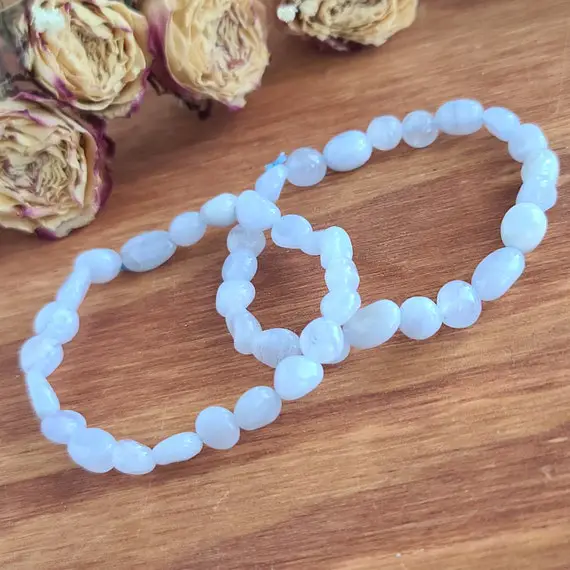 Blue Lace Agate Crystal Nugget Bracelets On Stretchy String In Bulk Lots, Perfect For Gifts, Meditation, Or Crafts
