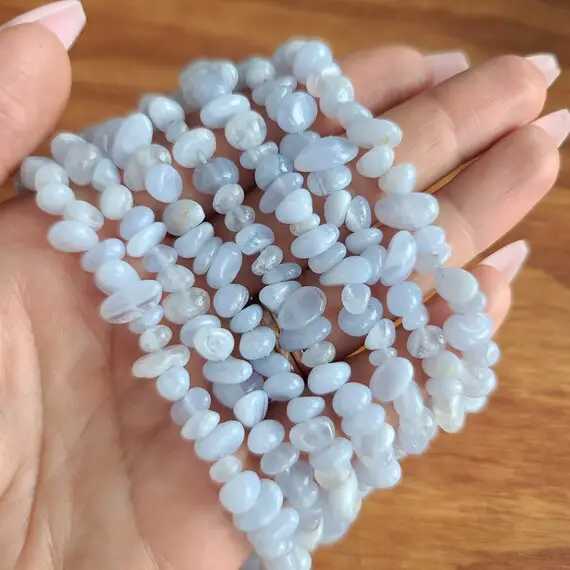 Natural Blue Lace Agate Crystal Chip Bead Strand, 5-10 Mm Tumbled Gemstone Nuggets With 1mm Hole