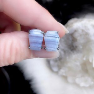 Blue lace agate coffin earrings, stud earrings | Natural genuine Blue Lace Agate earrings. Buy crystal jewelry, handmade handcrafted artisan jewelry for women.  Unique handmade gift ideas. #jewelry #beadedearrings #beadedjewelry #gift #shopping #handmadejewelry #fashion #style #product #earrings #affiliate #ad