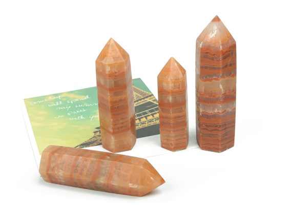 Orange Banded Calcite Obelisk Tower Stone – Obelisk Tower Point Crystals – Meditation Gemstone - Gifts - Tw1044